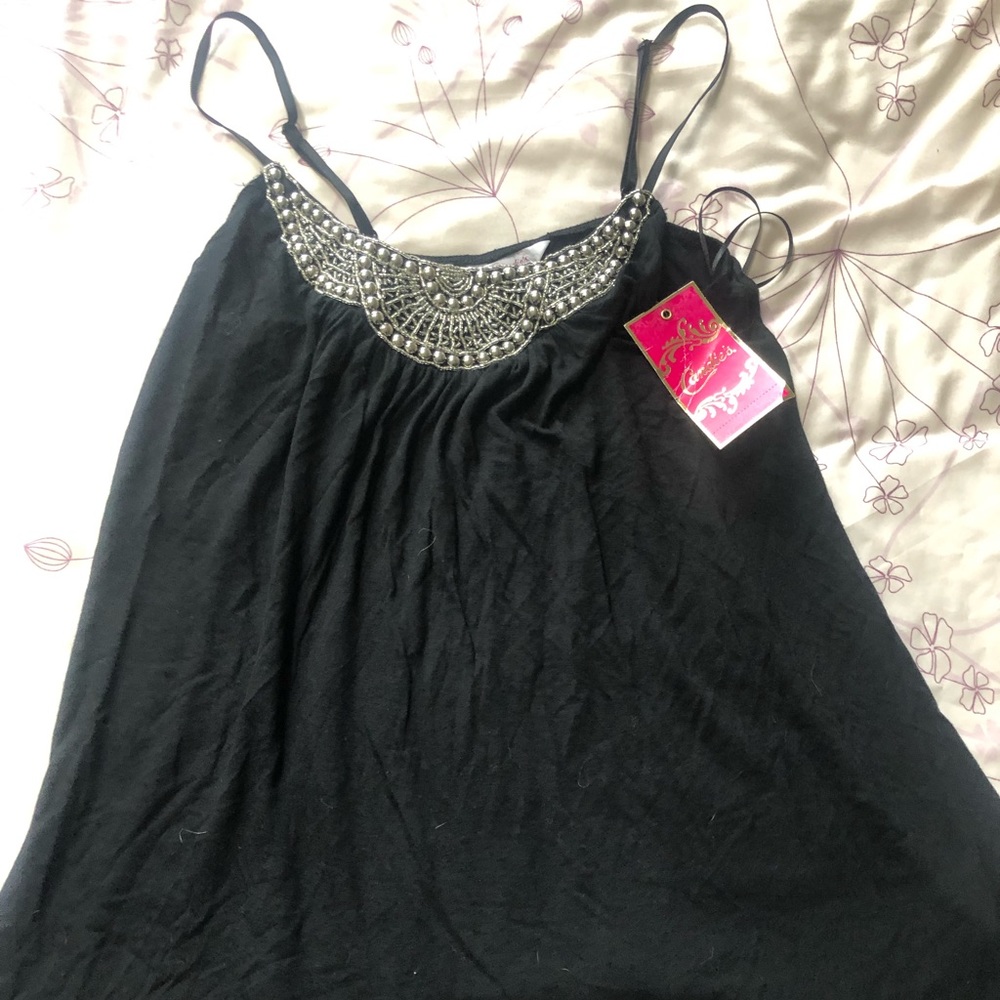 Embellished black tank